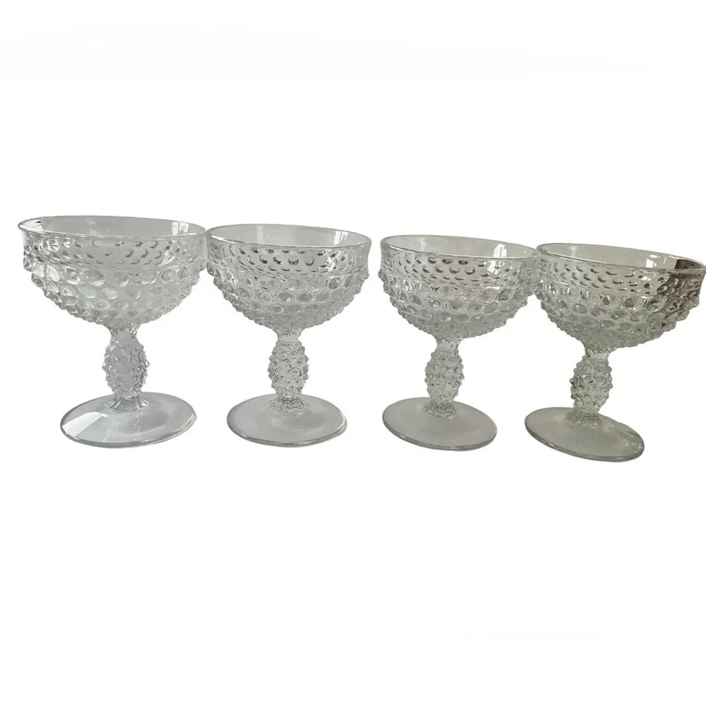 Hobnail Clear Pressed Glass Champagne/Tall Sherbet by Duncan & Miller (Set of 4)